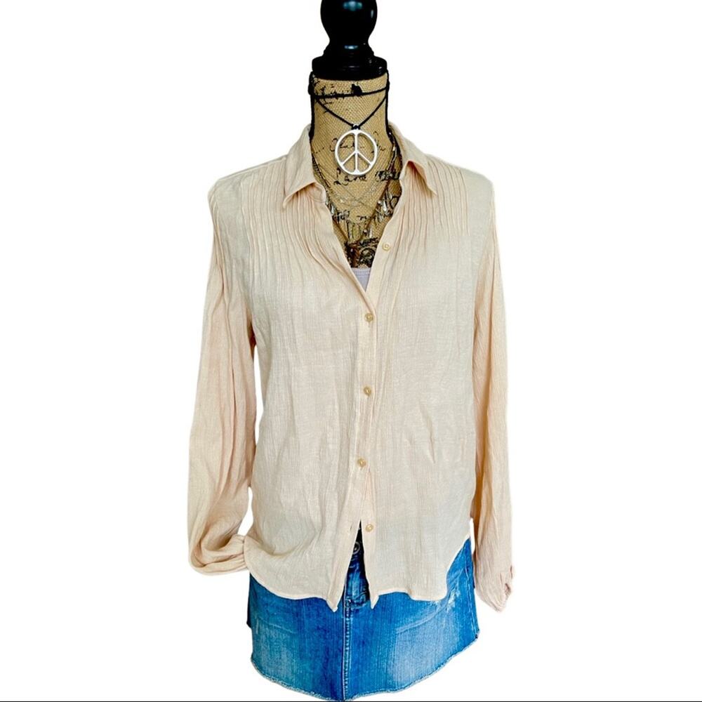 EXPRESS Long Sleeve pintuck pleats on Shoulder & Corsage SIZE LARGE cream tone - Picture 12 of 14